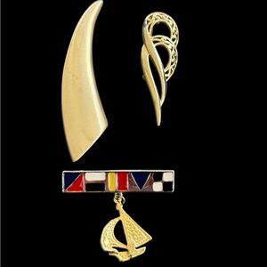 Lot of 3 Women's Gold and Multicolor Nautical Brooches Accent Piece Elegant